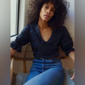 Nation LTD Honey Frilly Blouse in Black, Size XS